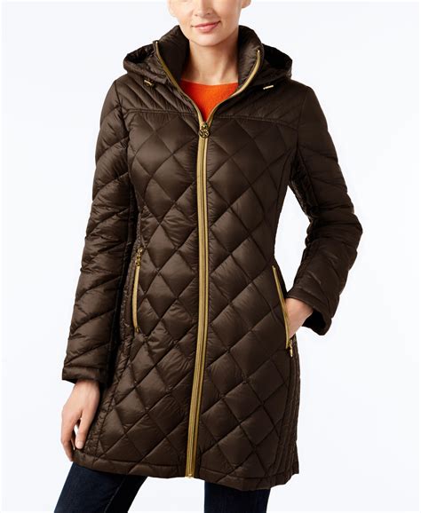 michael michael kors hooded packable down diamond quilted puffer coat|Michael Kors removable hood coats.